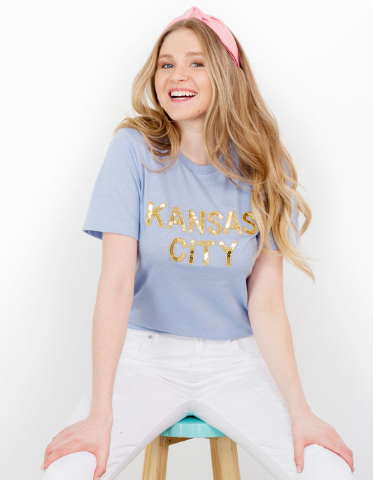 Powder Blue Kansas City Sequin Tee