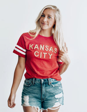 Red Kansas City Sequin Football Tee