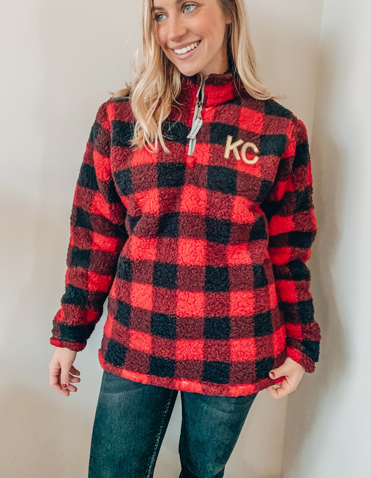 KC Buffalo Check Sequin Sherpa