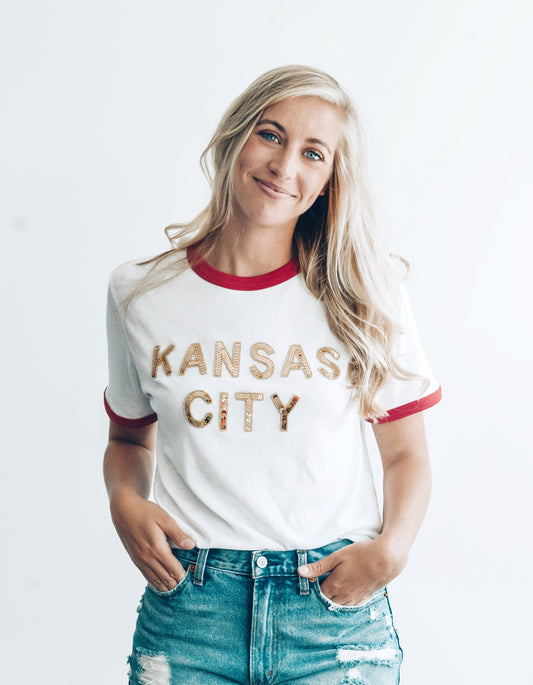 Red Kansas City Sequin Ringer Tee