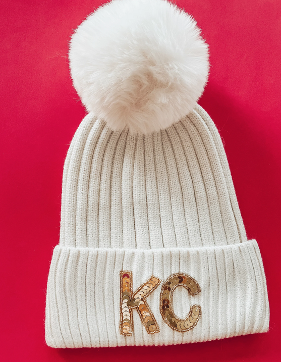 Cream KC Sequin Shimmer Beanie