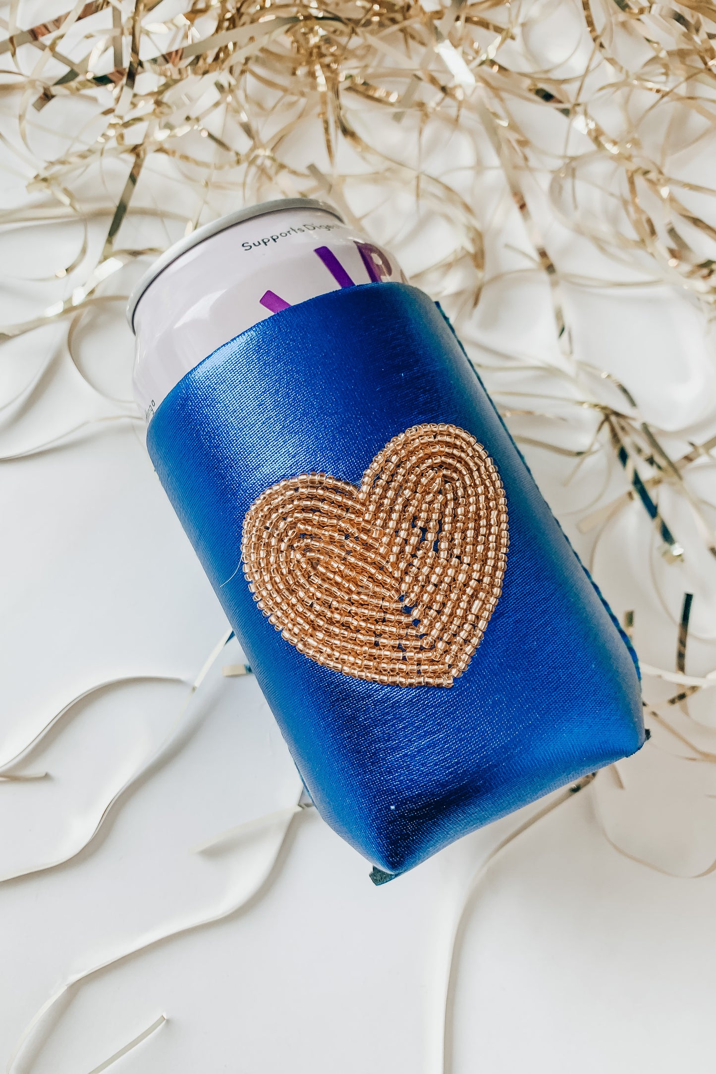 Blue heart koozie